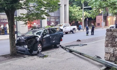 Driver taken into custody after crashing into pole near Lycoming County Courthouse